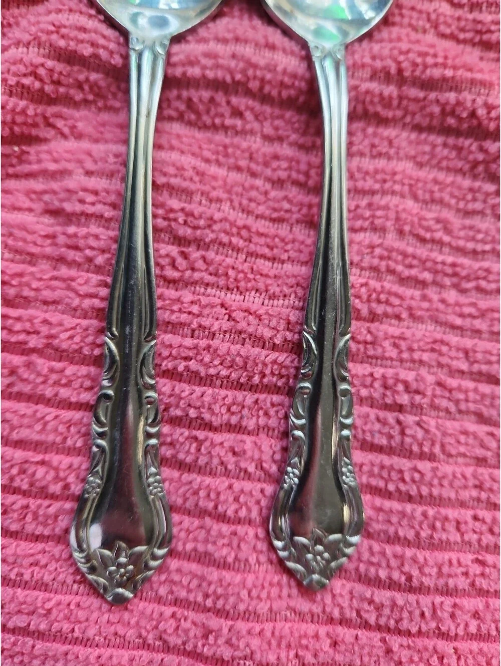 2 Spoons 6.25 inch National Stainless Korea Scroll Floral!